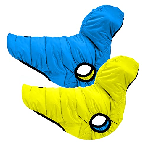 Pawtitas Reversible Dog Puffer Jacket | Water Resistant | Dog Coat for Winter to Keep Your Puppy Warm | Blue/Yellow, XX-Large