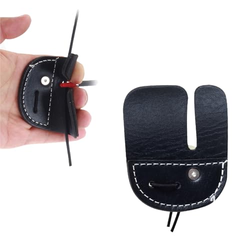 KURUGEILI 2 Pack Leather Archery Finger Tabs Adjustable Finger Guard for Hunting & Target Practice Gear, Recurve Bow Traditional Bow Fingers Tab Black