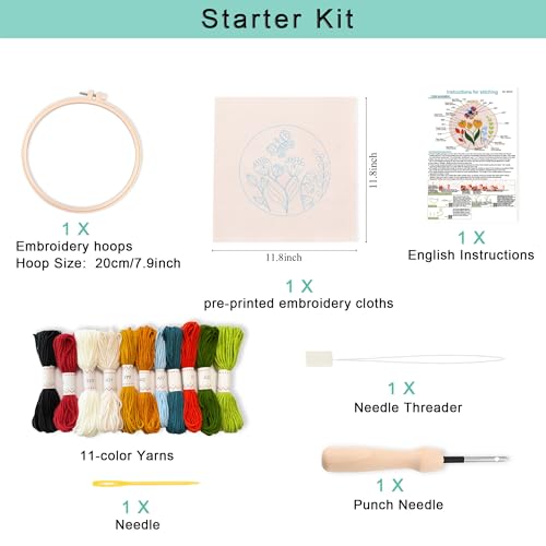 Image of REEWISLY Punch Needle Embroidery Kit, Embroidery Hoop, Essential Punch Needle Supplies,Ideal Punch Art for Beginners,DIY Adults Embroidery, Video Teaching (65219)