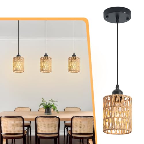 OTeedo 3 Pack Rattan Chandelier Pendant Lights Kitchen Island,Farmhouse Boho Chandeliers Adjustable...