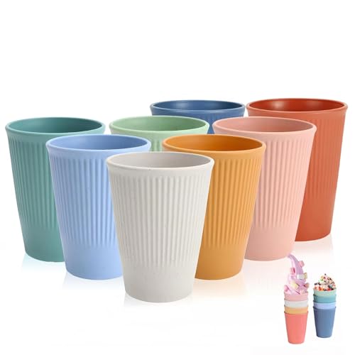 WANBY Plastic Drinking Cups 325ml 8 Pcs Colorful Tumblers Drinking Glasses Dishwasher Safe Water Cup for Water Juice Cocktail Portable Camping (Multicolor)