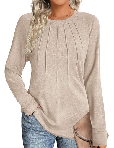 Zeagoo Fall Tops for Women Long Sleeve Shirts Casual Cotton Blouses 2025 Dressy Pleated Tunics3