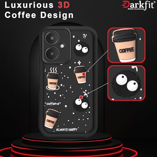 Image of Back Case Cover Compatible with Poco M6 5G | Cute Fun Cartoon Ball 3D Coffee Silicone Case | Body Protection | Camera Protection | Shock Proof | Color Black | Pack of 1