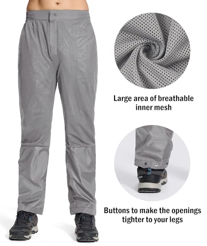 Mens Golf Hiking Rain Pants Lightweight Waterproof Breathable Mesh Lining Windproof Outdoor Pants with 3 Zipper Pockets4