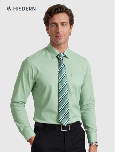 Image of HISDERN Mens Dress Shirt with Tie Pocket Square Set Classic Button Down Shirt Matching Tie Long Sleeve Shirts