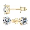 10k Real Gold Stud Earrings for Women, Moissanite Stud Earrings for Men Women, Lab Created Solitaire Round Brilliant Moissanite Studs Earring Jewelry for Men Gold in Secure Screw-backs 1.60cttw 6mm