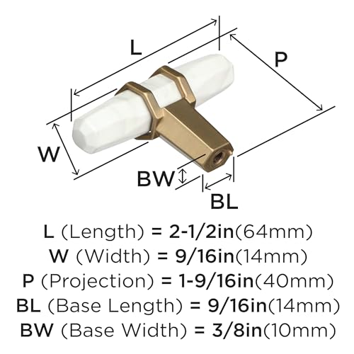 Image of Amerock | Cabinet Knob | Marble White /Golden Champagne | 2-1 /2 inch (64 mm) Length | Carrione | 1 Pack | Drawer Knob | Cabinet Hardware | Durable Zinc drawer knob and cabinet hardware, ideal for kitchen cabinets, bathroom vanities, dressers, and furniture