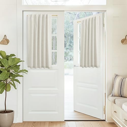 Image of KOUFALL Cream Beige Back Tab Linen Blackout Curtains 36 by 40 for Bedroom