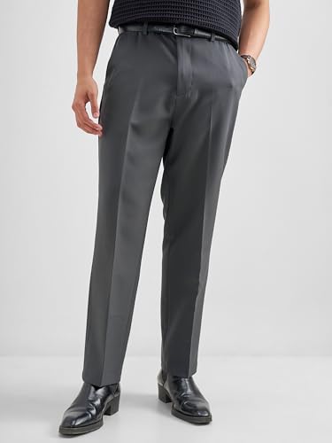 Image of Highlander Men Men Solid Korean Trousers|Relaxed fit|Mid-Rise|Premium Blend|All Day Smart Wear Workwear