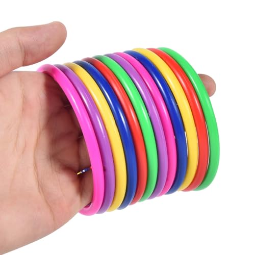 Image of OBTANIM 12 Pcs Plastic 3 Inch Ring Toss Game for Kids and Outdoor Toss Rings for Speed and Agility Practice Game, Random Colors