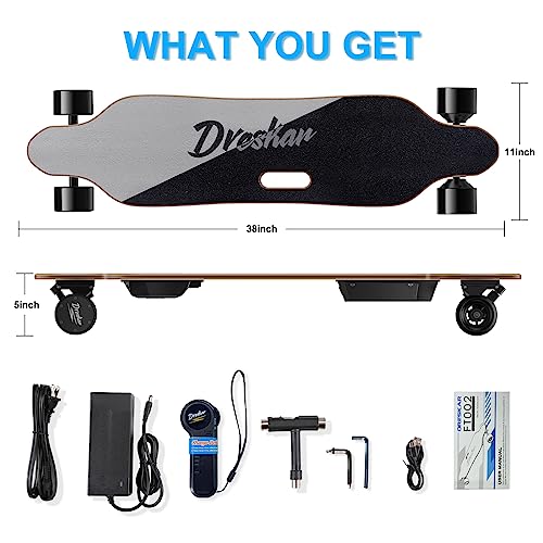 Dreskar Electric Skateboard 900W Dual Brushless Motor 25Mph Top Speed 4 Speed Adjustment 12.5 Miles Range Electric Longboard With Wireless Remote Control 7 Layer Maple Deck Max Load 286Lbs #TOP5
