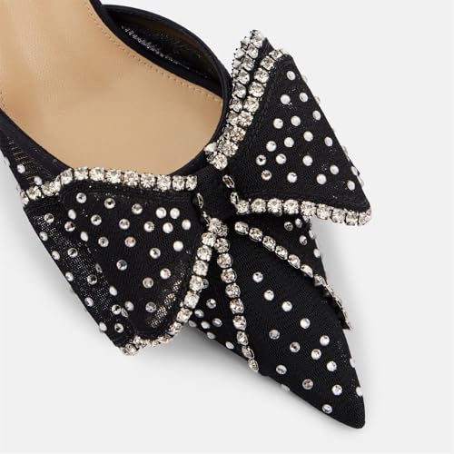 Goolita Bow Sparkly Crystal Slingback Heels for Women, Sexy Stiletto Heels Pointed Closed Toe Mesh Pumps Slip On Party Bridal Shoes for Wedding4