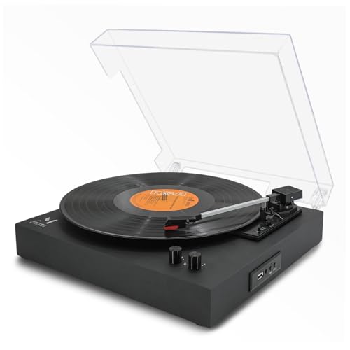 Vinyl Record Player 3 Speed Belt-Drive Turntable, Vintage Record Player with Bluetooth/USB/RCA...