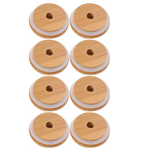 Hemoton 8pcs Mason Jar Lids with Sealing Ring, Reusable Bamboo Mason Jar Lids, Mason Jar Tumbler Lids Tops, Perfect for Wide Mouth Mason Jars Canning Jars, 70mm