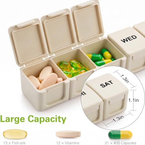 Image of BUG HULL Weekly Pill Organizer Large 2 Packs, Extra Large Travel Pill Organizers, Pill Box 7 Day, Travel Pill Case, Medicine Pill Organizer for Medications (Black+Beige)