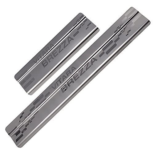 Image of GFX Car Door Sill Guard - Stainless Steel, Protects Painted Edges from Scuffs or Scratches Compatible with Brezza Set of 4Pcs (After-Market) Model - 2016 to 2019