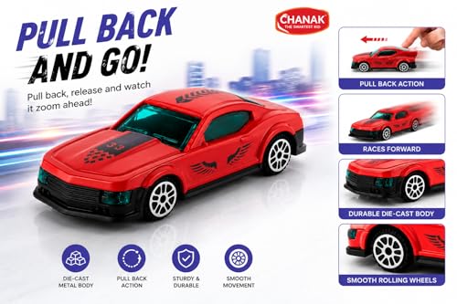Image of Chanak Die-cast Car - Metal Pull Back Toy Car with Smooth Wheels - Racing Toy with Zinc Alloy Body - Pull Back Sports Cars with Smooth Edges - Vehicle Toys Cars - Gift for Kids 3+ Year (Red)