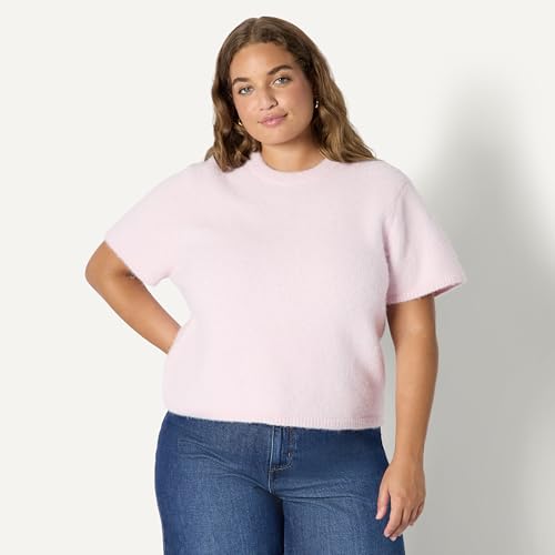 Image of Amazon Essentials Women's Relaxed-Fit Faux Mohair Short Sleeve Sweater Top