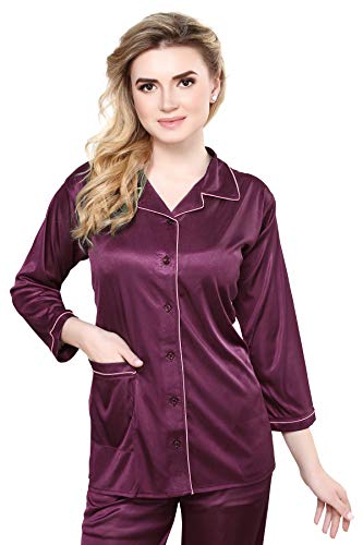 Image of TIGYWIGY Women's Satin Plain /Solid Top and Pyjama Set Pack of 1