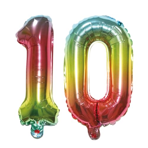 Image of Number 10 Balloon Foil Mylar Balloons for Birthday Party Decoration (Rainbow, 16 Inch)