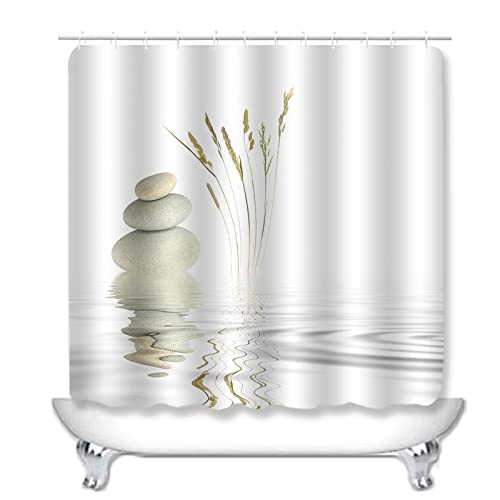 Duschvorhang Weiße Kieselsteine Badezimmerteppich 4-Teiliges Set, Duschvorhang 180x180 Polyester+Badematte rutschfeste(45x75)+U-Typ Teppich Wasseraufnahme Schmutzfangmatte+Toile Fußmatte – Bild 3