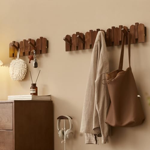 N/a Perchero De Nogal Soporte De Pared, Perchero De Pared De Madera, Gancho para Abrigos, Ganchos para Colgar Teclas De Piano, Estante De Gancho De Pared Abatible para Baño De Armar, 10 Hooks
