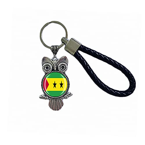 Porte-clés drapeau Sao Tomé et Principe - Cadeau souvenir - Porte-clés hibou - Pour homme et femme, Sao Tomé-et-Principe, 18 CM (7.09')
