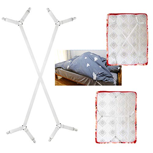 Bed Sheet Fasteners Suspenders Holder Straps -2 Pcs Adjustable Crisscross Fitted Sheet Band Straps Grippers Suspenders Corner Holder Elastic Heavy Duty for All Bedsheets Fitted Sheets Flat Sheets Long