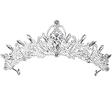 👑 【Bien Diseñado】 Nuestra tiara selecciona un diseño romántico de flores de cristal y hojas de plata, combinado con trabajo manual, que está incrustado con cristales increíbles en diferentes tamaños y brilla como diamantes, impecable. Corona Al final hay dos bucles de aguja para aumentar la seguridad.
