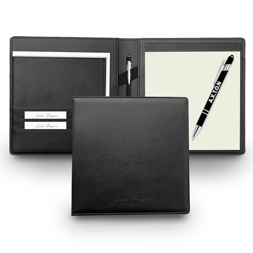 Jolis Papiers Porte-Documents Professionnel en Simili Cuir Noir – Conférencier A5 avec Bloc-Notes, Porte-Stylo, Stylo Personnalisé Stylet Inclus – Idéal Cadeau...