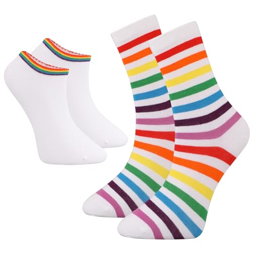 Unisex Cotton Rainbow Booties & Ankle Socks, 4-Pack, Non-Binding, Breathable, Soft, Durable, deal for Everyday Wear