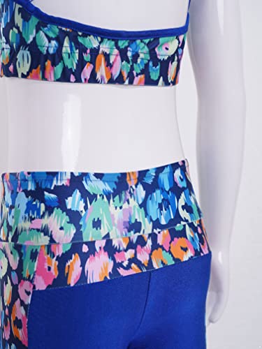 Easyforever Kid Girls 2 Piece Dance Outfits Sports Bra Tank Crop Top Athletic Leggings Set Gymnastics Tracksuit Colorful Leopard 8 #TOP6