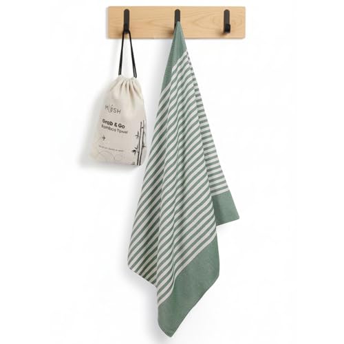 Image of Mush Grab & Go Bamboo Travel Towel | 100% Bamboo Bath Towel for Beach, Hiking & Gym Towel for Men Workout | Compact Towels with Travel Bag | 60x120 cms, 250GSM Quick Dry & Featherlight | Green