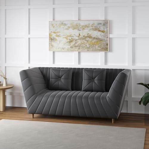 Image of Amazon Brand - Solimo Corell Tufted Velvet Fabric 2 Seater Sofa for Living Room Furniture (Grey)|3 Year Warranty
