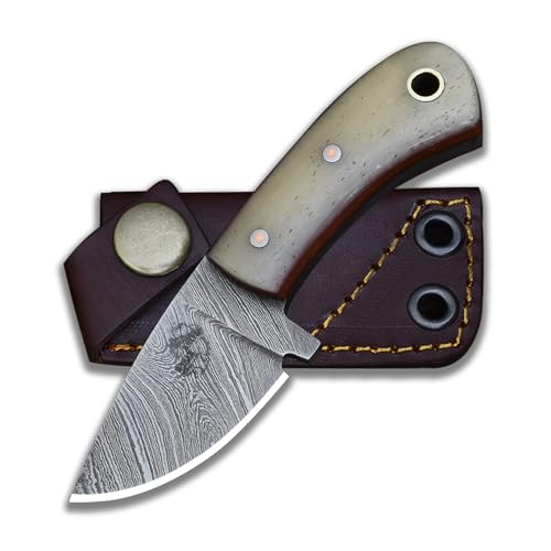 Knives Ranch Small Neck Knife Mini Pocket Knife Fixed Blade Damascus Steel Knife with Sheath, Full