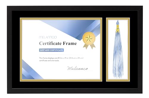 Melannco 18.8x12.1 Inch Black Wood Diploma Frame With Tassel Holder- Frame Displays One 8.5x11 Inch Certificate and One Tassel