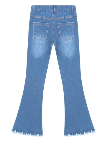 Kids Girls Flare Jeans Bell Bottom Teen Denim Pants Flared Ripped Split Raw Hem Jeans with Pockets4