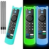Wevove [3 Pack] Fire Stick Remote Cover for Alexa Voice Remote 4k/Lite(3rd Gen) 2021 Release, Fire TV Stick Case, Anti Slip Silicone Sleeve with Wrist Strap(Sky Blue+Glow Green/Blue)