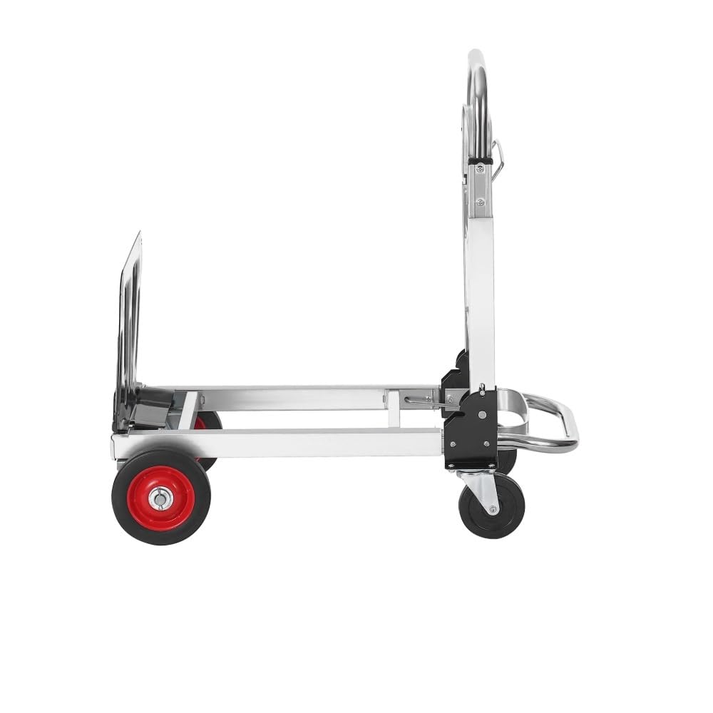 Patuk-Shop Carretilla de Mano Plegable de Aluminio Carro de Mano 2 en 1 Carretilla de Transporte Plegable con Plataforma Carga de 181 kg Ruedas de Goma para Transporte de Mercancías de Almacén