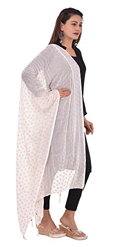Image of YOUTHQUAKE Soft Chiffon Dupatta with Golden Foil Print & Tassels for Women & Girls