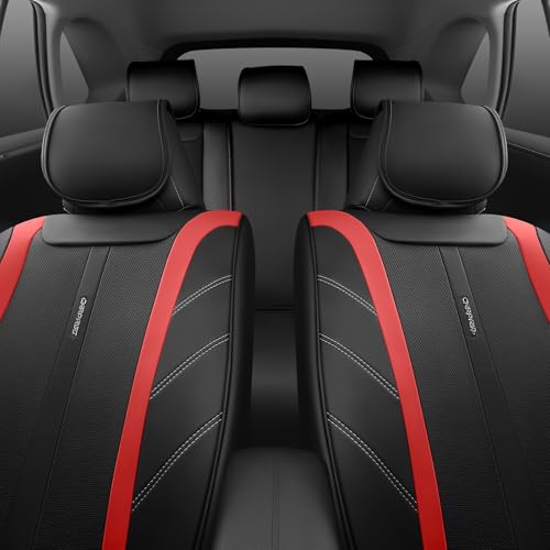Image of CAR PASS Luxury Faux Leather Seat Covers Full Set, Breathable Sporty Premium Leather Seat Covers, Waterproof Anti Slip Automotive Seat Covers Universal Fit for 95% Trucks SUV Sedans Van,Black and Red
