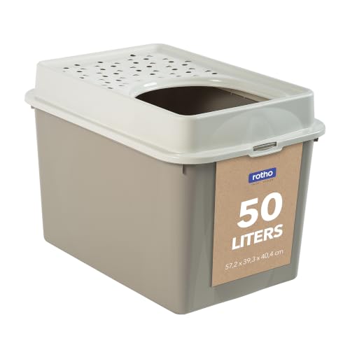 Rotho MyPet Eco Berty Katzentoilette mit Top-Eingang, Kunststoff (PP recycelt), beige/weiss, (57.2 x 39.3 x 40.4 cm)