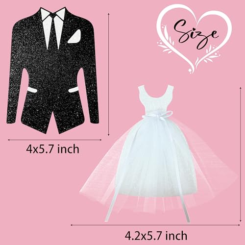 Image of 8pcs Bridal Shower Centerpiece Sticks Glitter Wedding Party Centerpiece Decorations for Bride and Groom White Tulle Dress Black Tuxedo Dress Theme Party Table Toppers for Bridal Shower Supplies