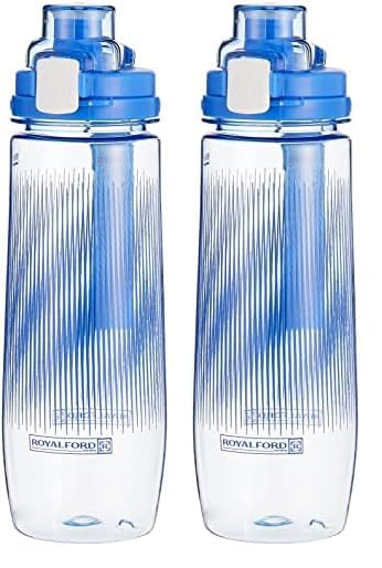 Royalford 850ml Water Bottle - Reusable Water Bottle Wide Mouth with Hanging Clip | Printed Bottle | Perfect while Travelling, Camping, Trekking & More (Pack of 2)