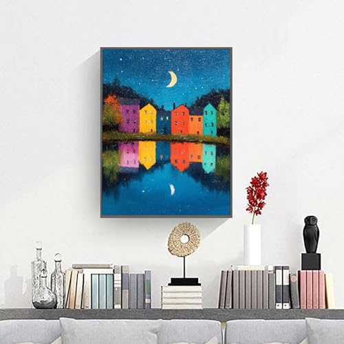 Pintar Por Números Adultos Casa Luna, DIY Pintura por Números Kit para Principiantes y Niños Edades 8-12, con Pinceles Pintura Acrilica Manualidades Decor Hogar Pared 50x70cm (sin marco) PjY9953 N-U