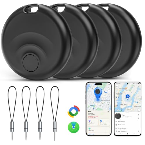 Sonoely Bluetooth Tracker Tags for iOS & Android | Dual Compatibility with Apple Find My & Google Find Hub - Wireless Locator for Keys, Wallet, Pets, Luggage, 4 Pack