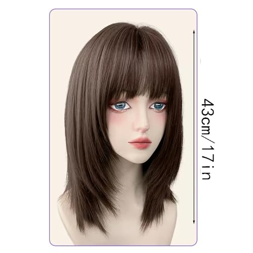 Perruque synthétique lisse avec frange pour masquer la perte de cheveux