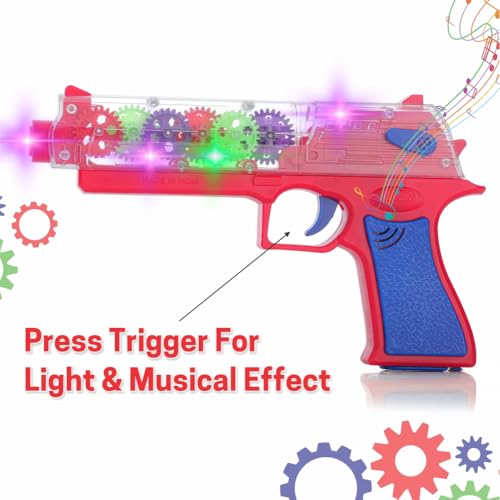 Image of Aditi Toys Transparent Gear Gun Toy for Kids, Electric Concept Gear Gun with Moving Gears, Vibration, Music & Lights for Kids Above 3 Years, BIS Approved (Red)