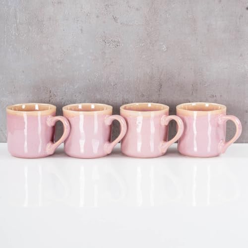4er Set Steingut Becher 350ml Tasse Rosa Kaffeetassen Modern Design Küche Kaffeepott Teetasse