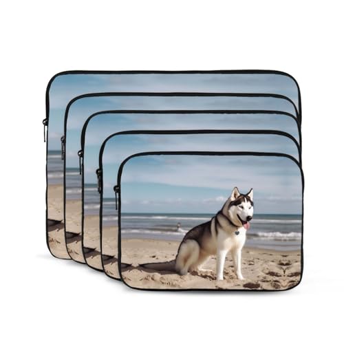 Funda para laptop 12 pulgadas con diseño Husky en la playa miniatura 2